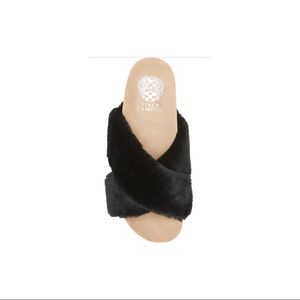 Black Vince Camuto Faux Fur Slide Sandal